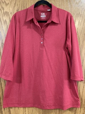 Женское поло Cutter & Buck, размер XXL, красное, защита от солнца, рукава 3/4 - Изображение 1 из 4