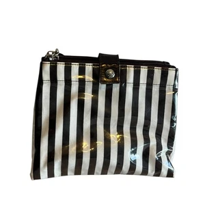 HENRI BENDEL icónico estuche de maquillaje a rayas bolsa de cosméticos de viaje embrague doble cara - Imagen 1 de 10