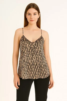 Chelsea Flower 100% Silk Tank Cami Top Size Small Brown Animal Print Halter Sexy - Image 1 of 4