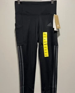 NWT ADIDAS BLACK CROP LEGGING CAPRIS W/ POCKETS NEW SIZE S - Picture 1 of 5