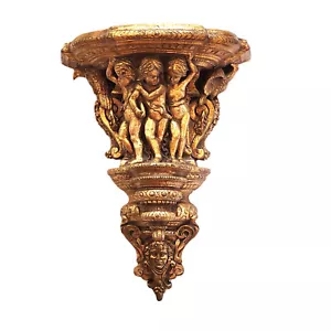 Carved Wood Gold Wall Bracket 19th Century Sconce Shelf Console Cherubs Angels - Picture 1 of 12