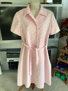 Vintage 70er Polyester GRANDMA Midi Kurzarm Etuikleid rosa mit Gürtel - Bild 1 von 7