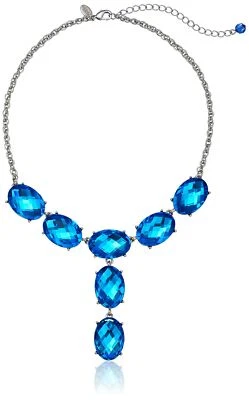 Joyería 1928 "Jeweltones" tono plata azul ovalado facetado gota en forma de Y collar... Foto 1 de 3