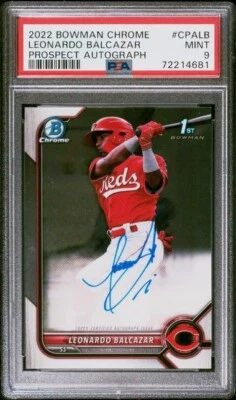 🔥2022 Bowman Chrome Prospect Auto #CPA-LB Leonardo Balcazar PSA 9 CIN Reds🔥 - Image 1 of 2