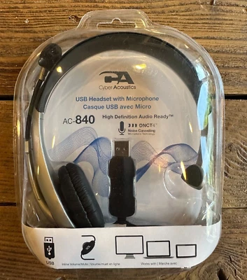 **BRAND NEW** Cyber Acoustics USB Headset w/ Microphone (AC-840) - Image 1 of 2