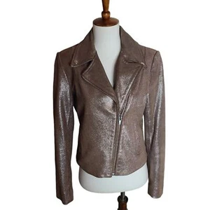 VEDA Glitter 100% Cow Leather Orchid Moto Jacket Small NWT - Picture 1 of 7