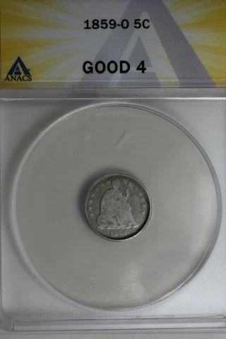 1859-O  .05    ANACS   G 4    Half Dime, Seated Liberty Half Dime Cover