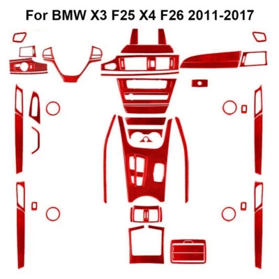 For BMW X3 F25 X4 F26 Red Carbon Fiber Car Full Interior Kit Cover Trim 65Pcs - Image 1 of 4