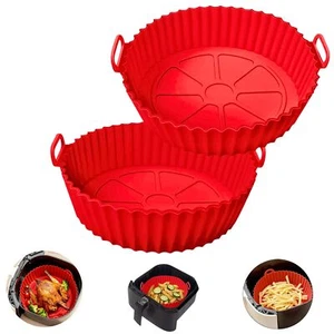 2 Pack Silicone Air Fryer Liners Non Stick Reusable Baking Oven Air Fryer Tray - Picture 1 of 9