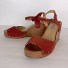 Lucky Brand Zashti Women's Wedge Sandals Size 9.5 M Color Red Suede Ankle Strap