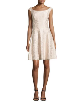 Vestido Vaina Kay Unger Champagne Metálico Jacquard Sin Mangas Cóctel Talla 4 NUEVO Foto 1 de 4