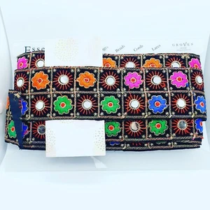 mirror & Multicolour Embroidery trim lace Afghan Indian wedding ribbon Trimming - Picture 1 of 1