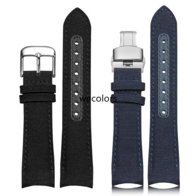 Curved Nylon Leather Bracelet Watch Band Strap Pin Deployment Clasp Replacement - Image 1 of 4