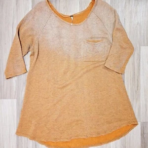 Free People Orange Ombre Terry Shirt Tunic Distressed Hem Oversized Large - Picture 1 of 8