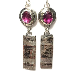 29.99 Ct Tw Natural Bubble Gum Pink Tourmaline Sterling Sliver & Copper Earrings - Picture 1 of 10