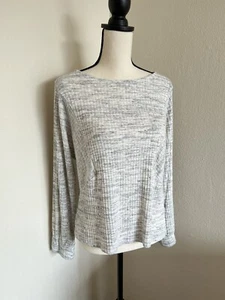 Anthropologie Sunday in Brooklyn Gray White Sweater Womens Ribbed Knit Top Med - Picture 1 of 8