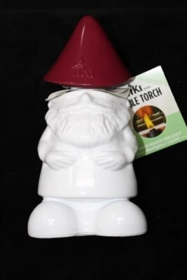 TIKI GNOME Ceramic Tabletop Torch *NWT* White Body Burgundy Hat - Image 1 of 4