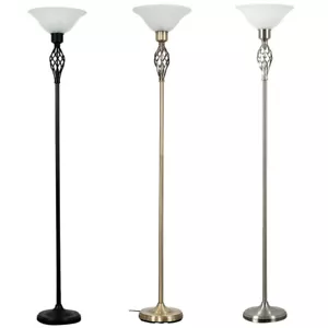 Traditional Barley Twist Floor Lamp Uplighter Standard Light Glass Shade Lounge - Picture 1 of 22