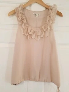 Banana Republic Petite S Cream Ivory Ruffle Tank Top Shirt 100% Silk - Picture 1 of 9