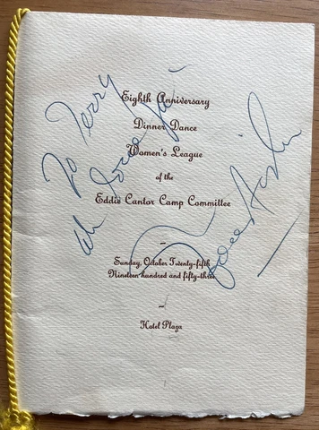 Singer, Actor Eddie Fisher Autograph Dinner Menu Cover