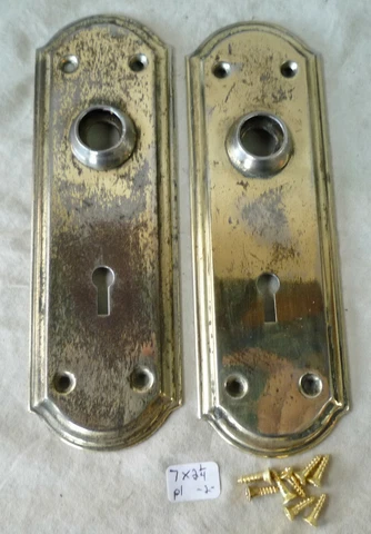 Door Knob Back Plates (pr) Old Patina Brass Plated 7"h x 2 1/4"w  (per pr) Cover