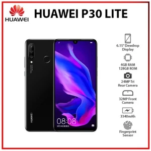 (New) Huawei P30 Lite 4GB+128GB BLACK Octa Core Dual SIM Android Mobile Phone - Picture 1 of 4
