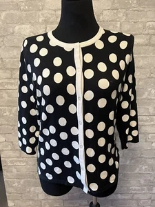 Pierri New York S Black/White Polka Dot Cardigan 3/4 SLV Sweater Button up - Picture 1 of 8