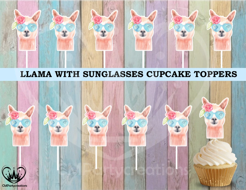 Llama with Sunglasses Cupcake Toppers - Image 1 of 1