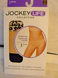 Jockey Life 3 Bikinis Size 7 Womens panties No Panty Line  Tan leopard Mix - Picture 1 of 4
