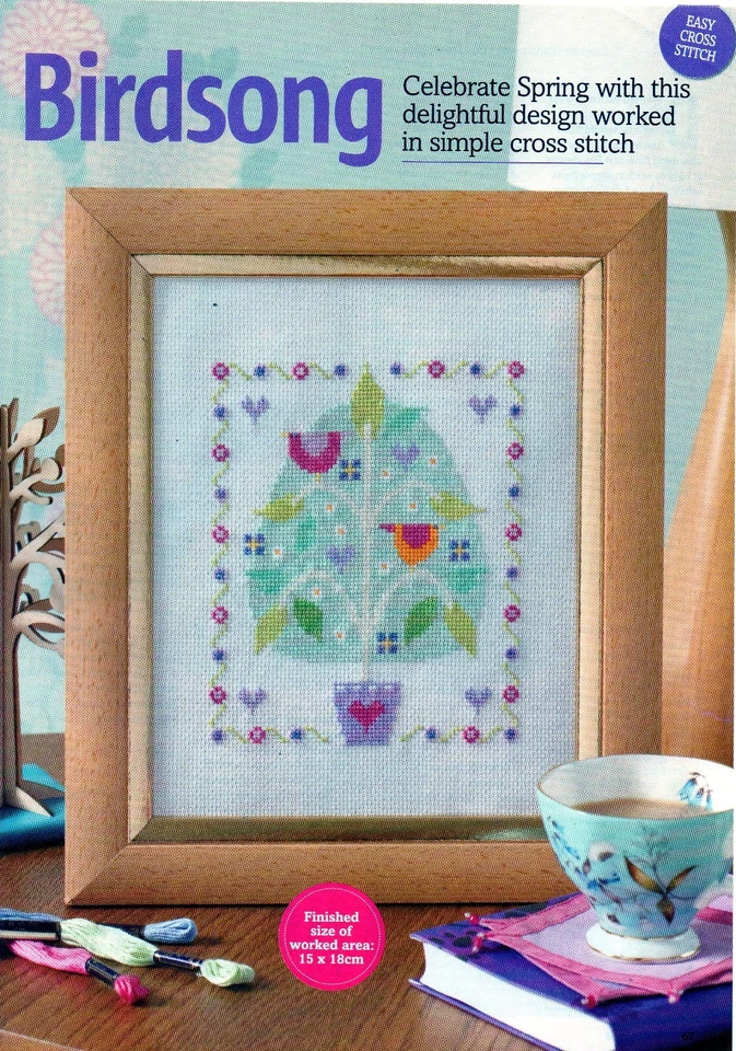  ~ Pull-Out Cross Stitch Pattern For Pretty Spring Birdsong Picture  ~  - Image 1 of 1