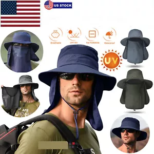 Wide Brim Sun Hat UV Protection Bucket Cap For Hiking Camping Fishing Safari Men - Picture 1 of 20