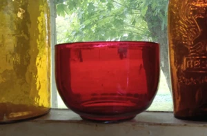 PRETTY RED HAND BLOWN GLASS ROSE BOWL RINGS LIKE A BELL GROUND PONTIL BASE - Picture 1 of 8