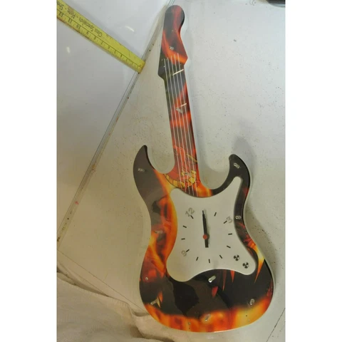 Wall Clock Shaped Like Guitar with Dragon Theme Cover