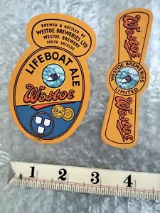 WESTOE BREWERIES LIFEBOAT ALE BOTTLE & NECK STRAP BEER LABELS SOUTH SHIELDS - Picture 1 of 1