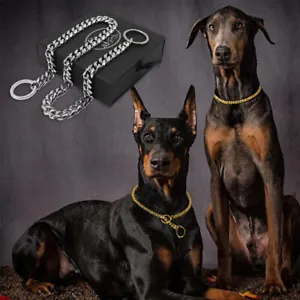 Stainless Steel Metal Dog Chain Collars Pet Choke Check Show Necklace Adjustable - Picture 1 of 16