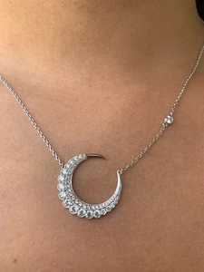 Women's Moon Pendant 0.90Ct Round Cut Lab-Created Diamond 14K White Gold Plated - Picture 1 of 4