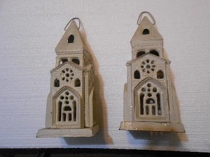 PAR DE LUCES DE TÉ DE IGLESIA ANTIGUAS BLANCAS DE HIERRO FUNDIDO ACABADO ÓXIDO - Imagen 1 de 4