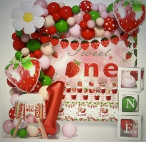 Erdbeere erster 1. Geburtstag Party Deko Ballon Bogen Set Banner - Bild 1 von 13
