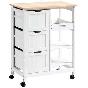 HOMCOM Rolling Kitchen Island Cart, Bar Serving Cart, Compact Trolley White - Picture 1 of 11