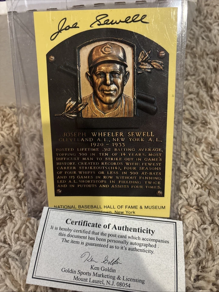 ⚾️Joe Sewell Autographed HOF Plaque Postcard Cleveland Indians Beckett COA - Image 1 of 1