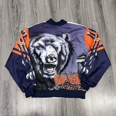 Vintage 90S Chicago Bears Chalk Line Jacket XL RARE AOP Men’s Button Up White - Image 1 of 4