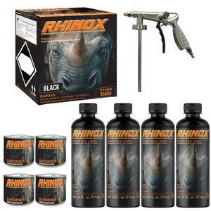 Rintek Black 1 Gal Bed Liner Kit 4 Liners 4 Hardeners + Spray Gun | 3:1 Mix - Picture 1 of 8