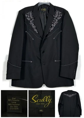 Scully Western Men's Black Blazer Polyester Floral Tone Embroidered 48L EUC - Image 1 of 4