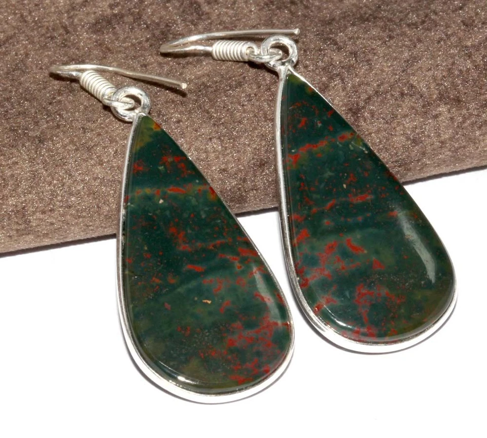 经典血石 925 镀银手工耳环 2 英寸全新到达 MJ — 第 1/3 张图片