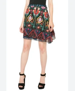 Desigual Camelia Short Asymmetrical Frill Skirt Mesh Colorful Artsy M - Picture 1 of 7
