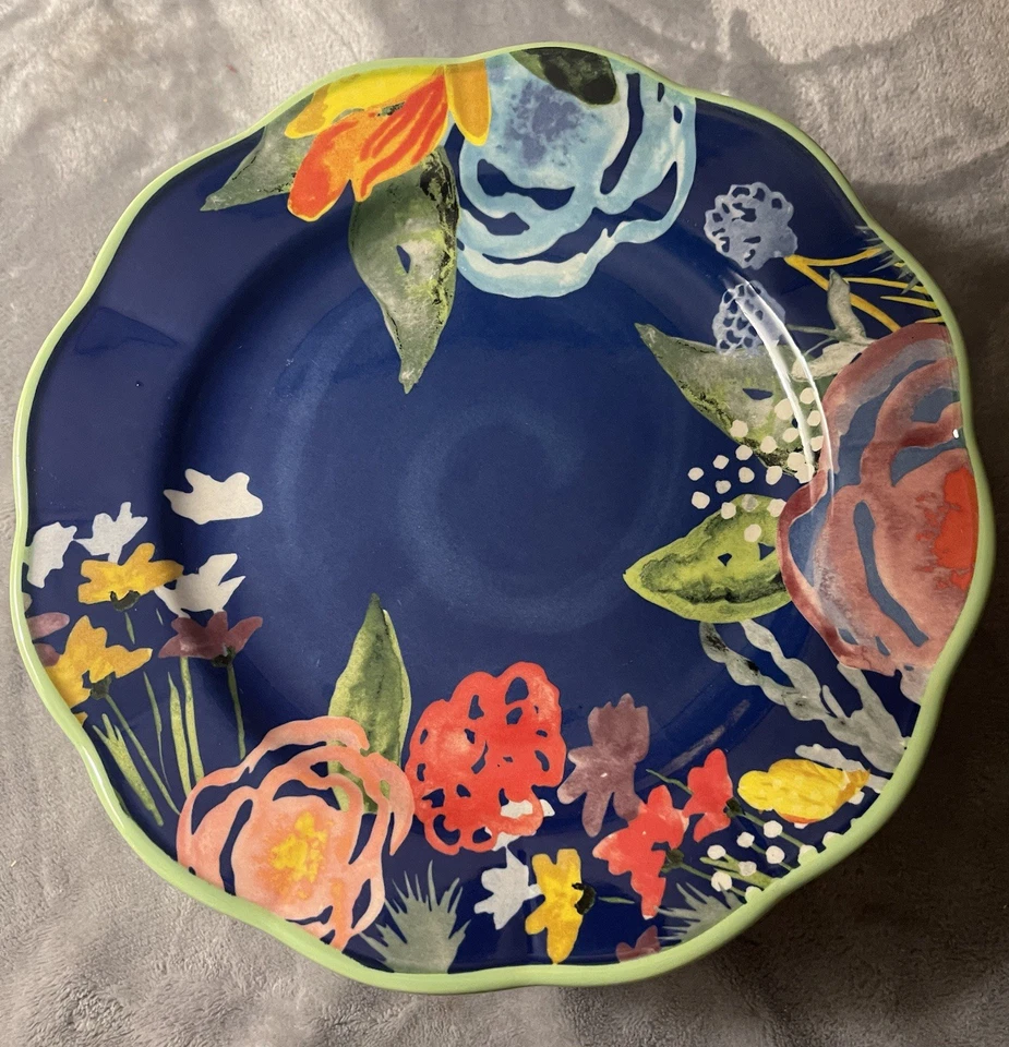 Juego de 4 platos de ensalada florales Pioneer Woman Heritage rosa roja borde festoneado azul Foto 1 de 4