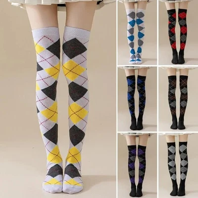 MEIAS MEIAS FEMININAS ARGYLE XADREZ DIAMANTE MODA SOBRE O JOELHO COXA ALTA - Imagem 1 de 4