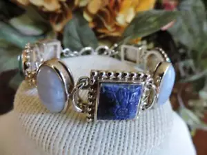 Brazalete de piedras preciosas múltiples Whitney Kelly 925 China de plata esterlina 52 gramos WK - Imagen 1 de 7