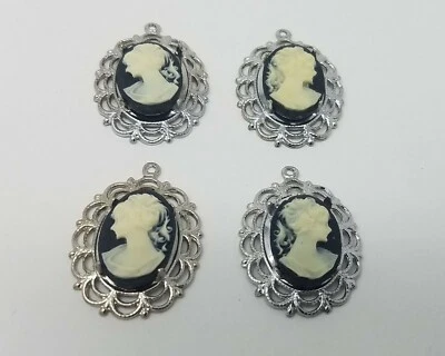 4 piezas 18 mm De Colección Negro Victoriano Dama Artesanal Joyería Camafeos Plata Filigrana Ajuste Foto 1 de 4