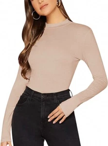 Women's Basic Mock Neck Slim Fitted Long Sleeve Pullover.-New - Picture 1 of 6